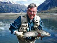 Trout hooked at the foot of the Southern Alps in New Zealand.