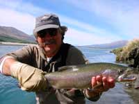 Jim giving Kaikoura some free publicity with a classic back country rainbow.