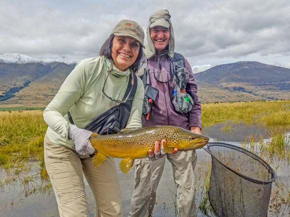 Fly fishing trout in beautiful New Zealand