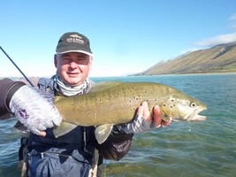 Fly fishing trout in beautiful New Zealand