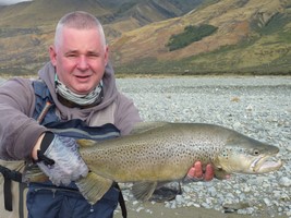 Fly fishing trout in beautiful New Zealand