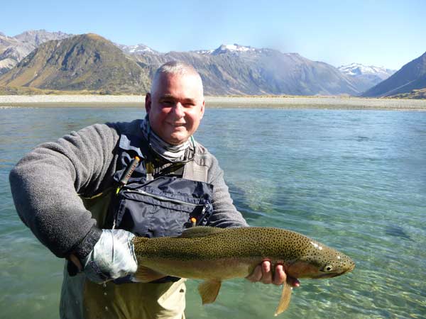 Fly fishing trout in beautiful New Zealand