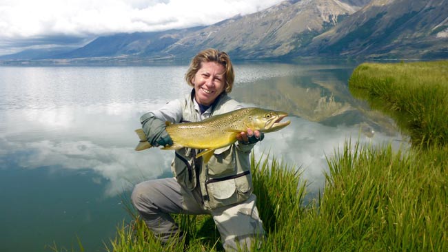 Fly fishing trout in beautiful New Zealand