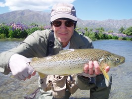 Fly fishing trout in beautiful New Zealand