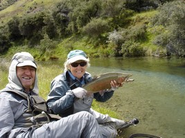 Fly fishing trout in beautiful New Zealand