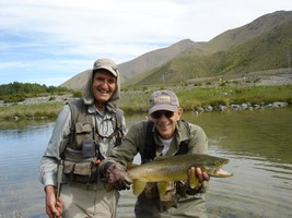 Fly fishing trout in beautiful New Zealand