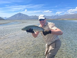 Fly fishing trout in beautiful New Zealand