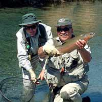 Netting a trout.