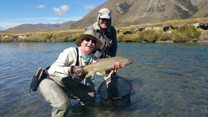 Fly fishing trout in beautiful New Zealand