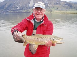 Fly fishing trout in beautiful New Zealand